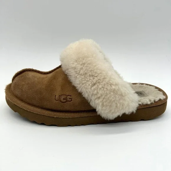 UGG Cozy II Slippers Kids 2 Chestnut Brown Suede Sheepskin Wool Slip On 1019065K