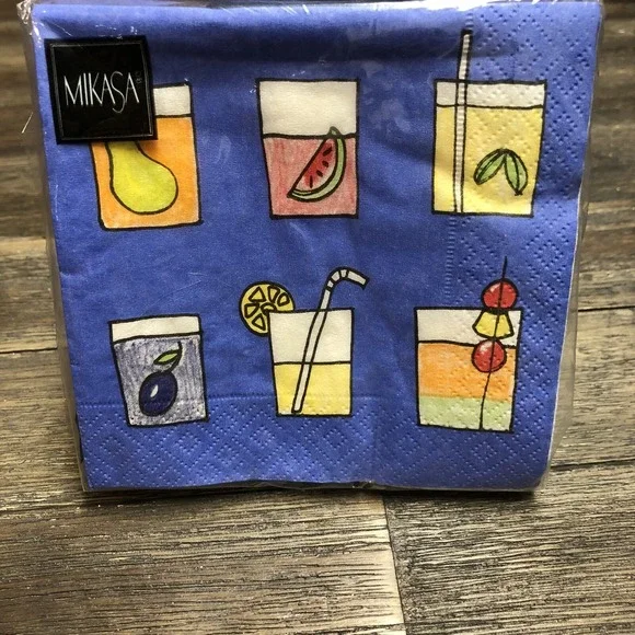 New Mikasa Paper Cocktail Napkins Summer Drinks Fruit Barbecue Party 20ct Sealed