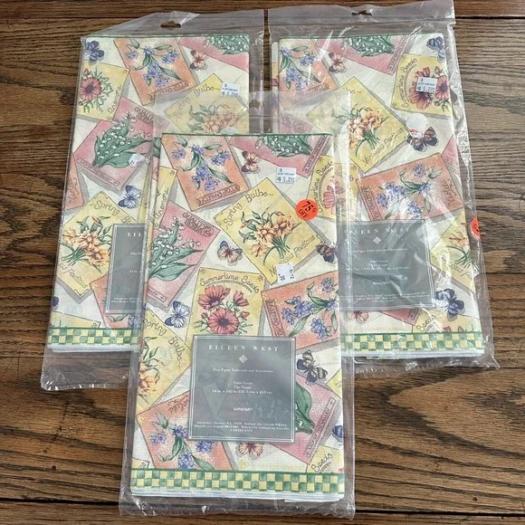 Lot of 3 Eileen West Fine Paper Table Covers 54 X 102 Vintage Spring‎ Flowers