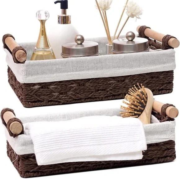 Rope Storage Basket Wicker Organizing with Handle Decorative Storage Bins