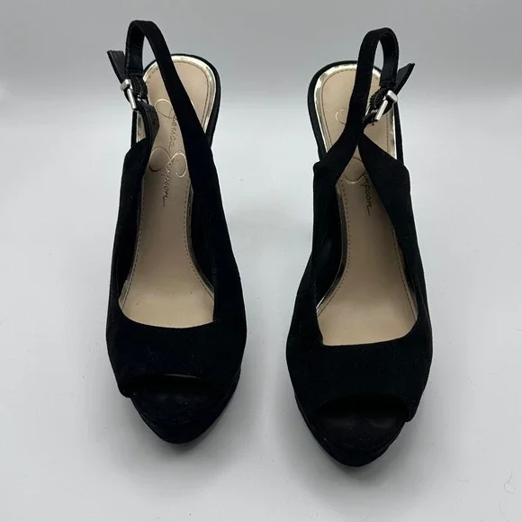 Jessica Simpson Womens Black Suede‎ Platform Slingback Peep Toe Heells