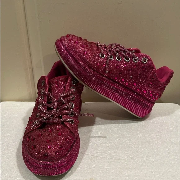Bling Sparkle Jazzy Retro Disco shiny Rhinestone laceUp platform sneakers size 6