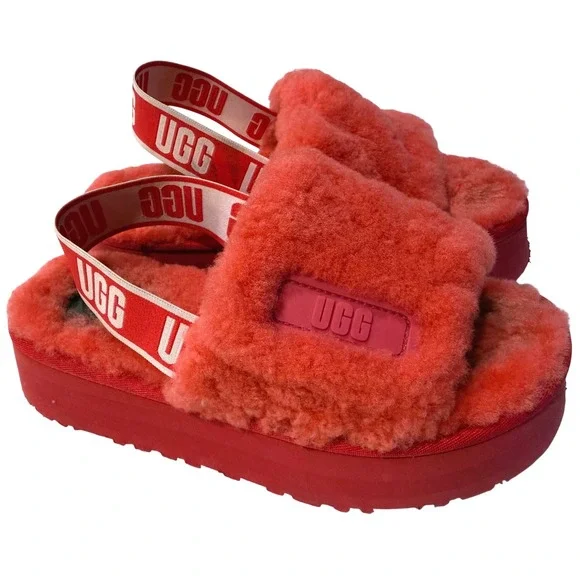UGG Disco Slide Pink Sheepskin Platform Slingback Sandals Womens‎ Size 8 Shoes