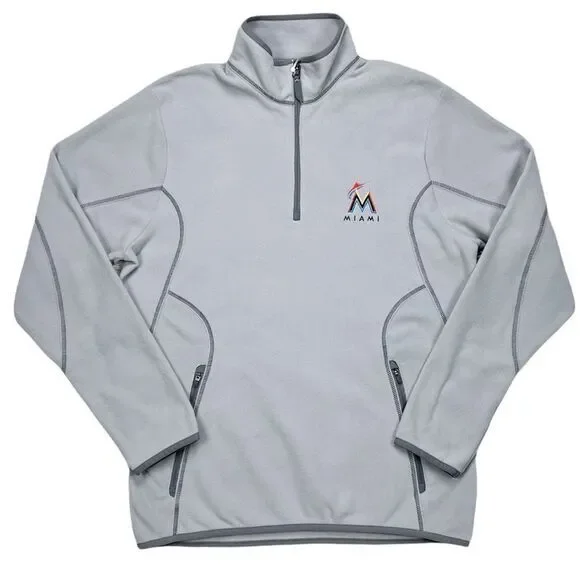 Antigua‎ Men's MLB Miami Marlins Grey Fleece Ice Pullover 1/4 Zip Size Medium