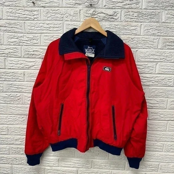 Vintage 80s Woolrich Shelled Sherpa Lined Bomber Zip Up Jacket Red / Blue Large