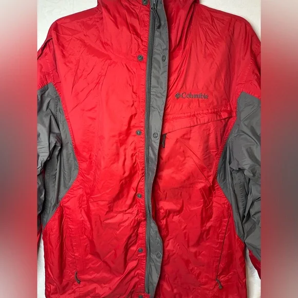 Columbia Sportswear Men’s M Red Gray Hooded Jacket Outdoor Rain Shell