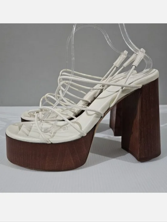 Gia Borghini x RHW Rosie 28 Platform Sandal Womens EU 41 White Leather Wood Heel