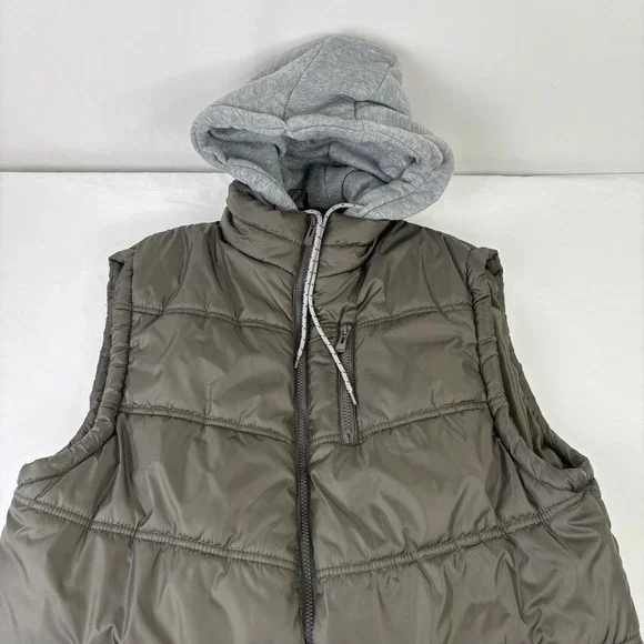CARBON Puffer Vest Hooded‎ Mens Size XL Olive Green Quilted Full Zip