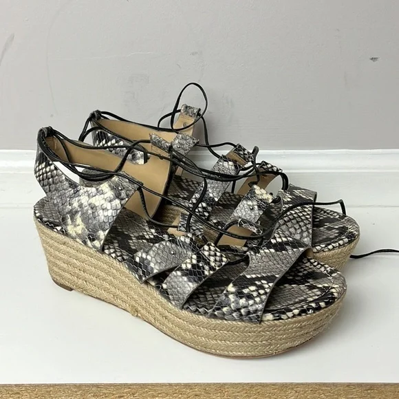 MICHAEL Michael Kors snakeskin printed leather gladiator espadrilles