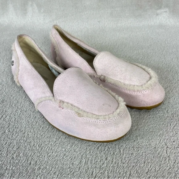 UGG Hailey Sparkle Girls Slippers Flats Size 4 Pink Sheepskin Suede Slip On