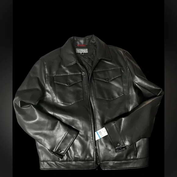 Michael Kors Men's Black Faux Leather Moto Jacket Coat Size XL NWT M89843 Comfy‎