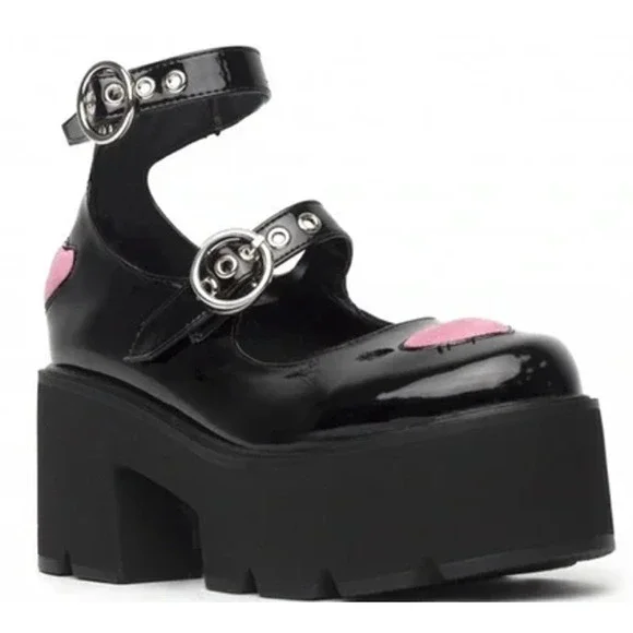 Lamoda Ironic Platform Mary Janes Black Patent Leacher NEW Size 6.5