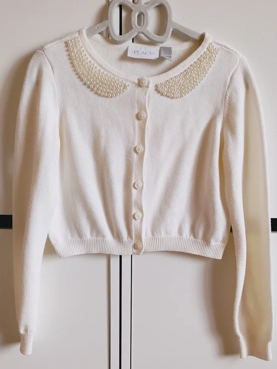 The Children's Place Ivory Pearl Collar Cardigan