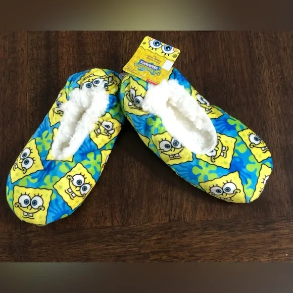 Nickelodeon SpongeBob SquarePants unisex slippers sock.fuzzy Babbab blue. 8-13