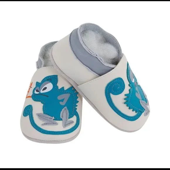 Baby leather slippers - Chameleon Soft Sole Leather Shoes in Capri blue