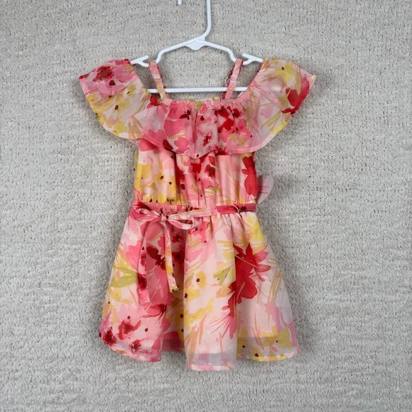 The Children's Place Girls Dress 18-24M Pink Multi Floral Lined Cold Shoulder‎