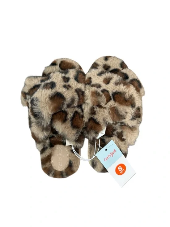 ✨Cat & Jack YOUTH Leopard Faux Fur Crossband Slides Sz 13/1 & 2/3 NWT