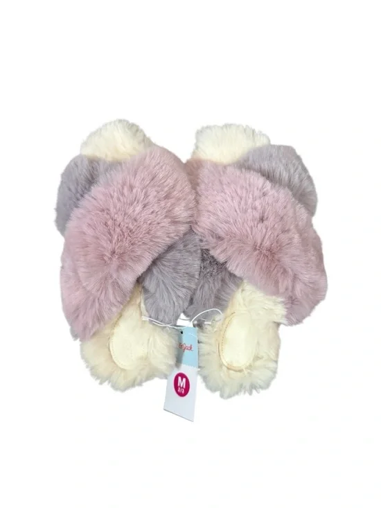 ✨Cat & Jack Crisscross Faux Fur Slippers Blush Purple & Cream SZ YOUTH 2/3 & 4/5