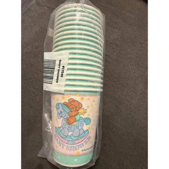 Vintage Unique Baby Shower Paper Cups 18 Count Rocking Horse Teddy Bear Pastel