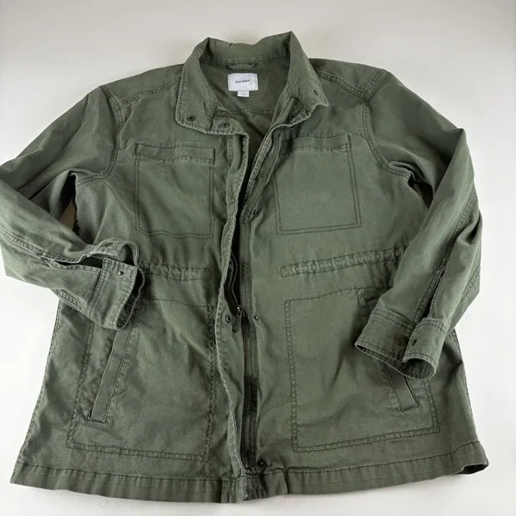 Old‎ Navy Field Jacket Women Large Green Full Zip Canvas Military Army Chore