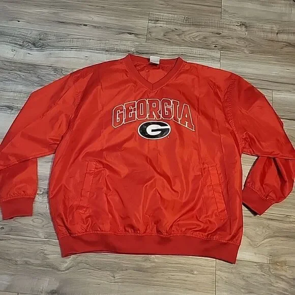 Red Oak Sportswear Georgia Bulldogs Windbreaker Mens XL Red V-Neck Pullover VGT‎