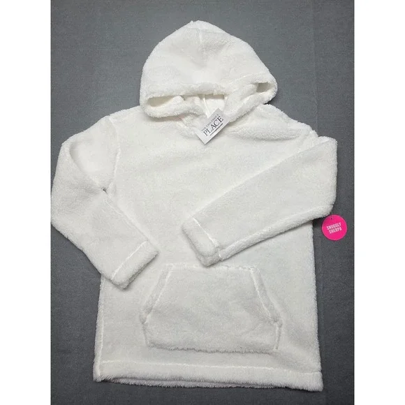 The Children's Place Kids White Sherpa Fleece Pullover Hoodie Size 5/6 NEW