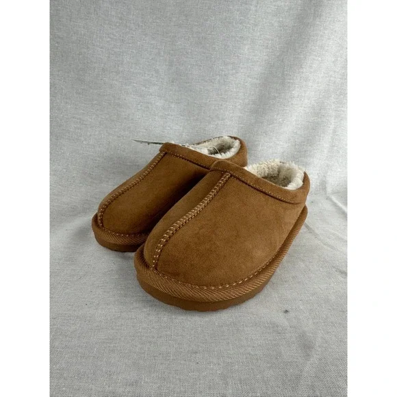 Cat & Jack Jude Brown Faux Suede Faux Fur Lined‎ Slippers Kids Size 10 NEW