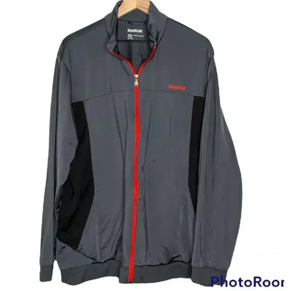 Men's Reebok Blue & White Full Zip Windbreaker Athletic Jacket Coat 2XL XXL