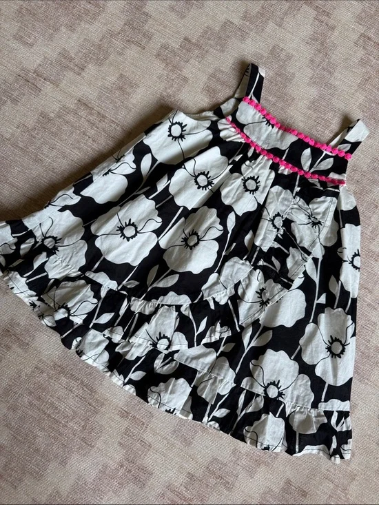 The Children's Place Black and White Floral Sundress with Pink Accents 9-12M