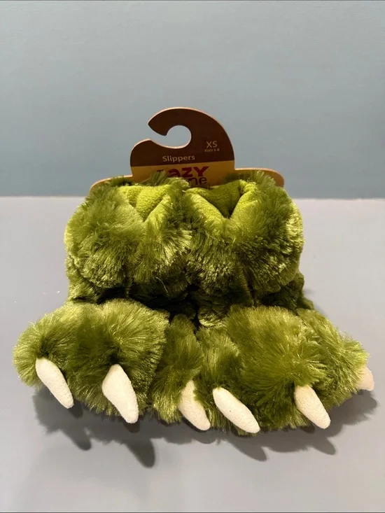 Lazy One Green Dino Paw Slippers