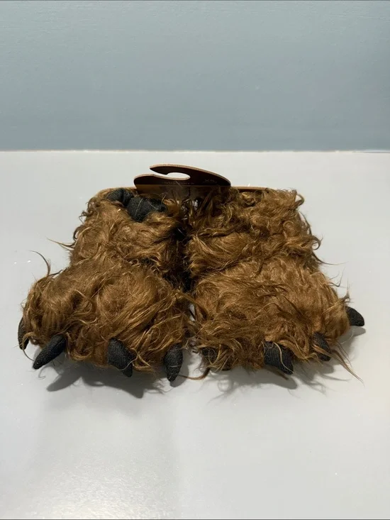 Lazy One Brown Furry Big Foot Paw Slippers - Kids XS