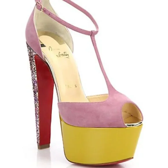 CHRISTIAN LOUBOUTIN Nenecheritza Glitter T-Strap Platform Sandals