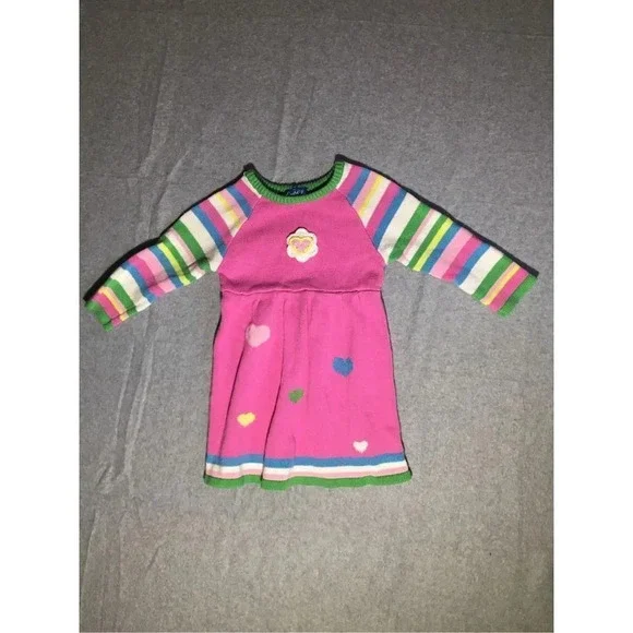 Toddlers The Children’s Place Dress Size 3T Knitted Pink Floral Hearts Stripes