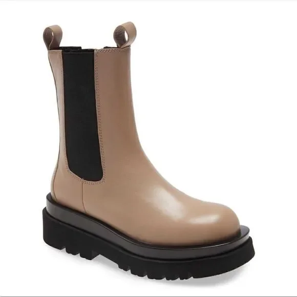 Jeffrey Campbell Tanked Platform Brown Leather Chelsea zip boots size 8 NEW