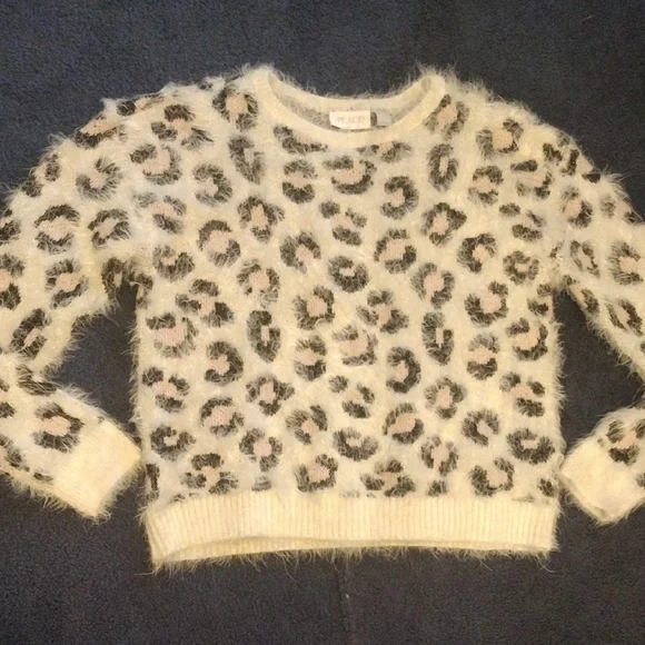The Children's Place Cream and Black Fuzzy Sweater