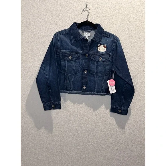 The Children's Place Kids Hello Kitty Denim Jacket Dark Wash‎ XL 14