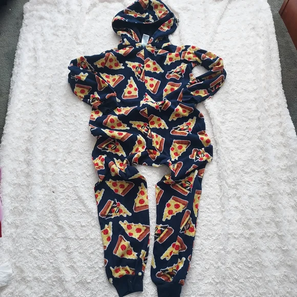 The Children's Place Colorful Fleece Quirky Pizza Print Hooded PJ Onesie Med 7/8