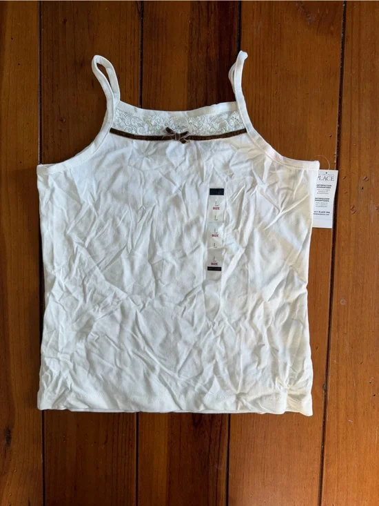 The Children's Place Cream Tank Top with Brown Trim
