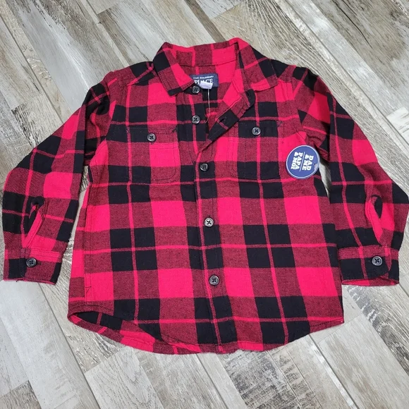 New Toddler Boy's The Children's Place Classic Red Buffalo Plaid Button Down 2T
