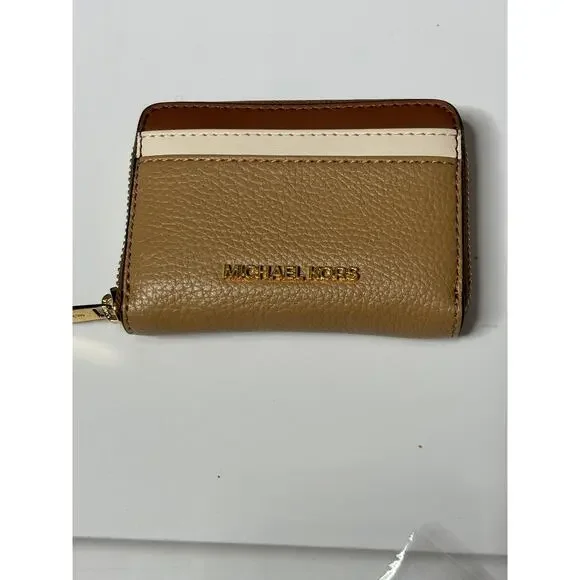 Michael Kors Jet Set Travel Card Case Wallet Camel Multi Zip Around NWT