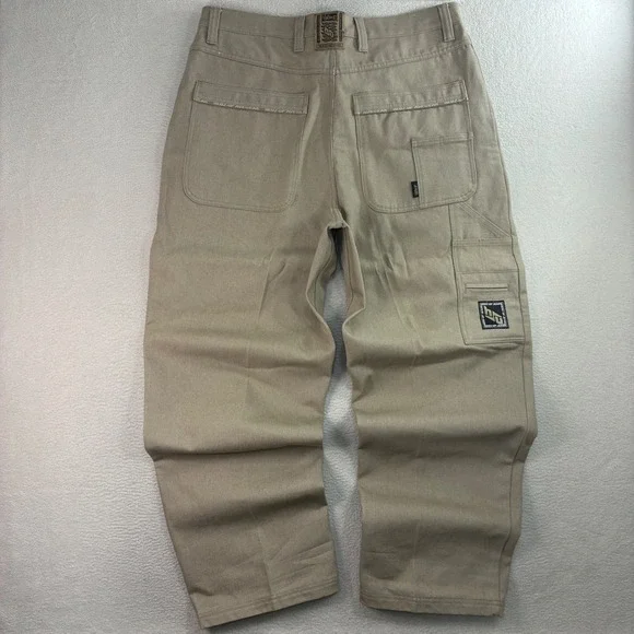 Vintage Hedz Up Jeans Carpenter Pants Men 40x33 Beige Baggy Skater Y2K Loose