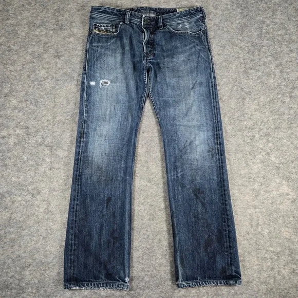 Diesel Safado Jeans Mens 32x32 Blue Good Distressed Oil Splatter Wash
