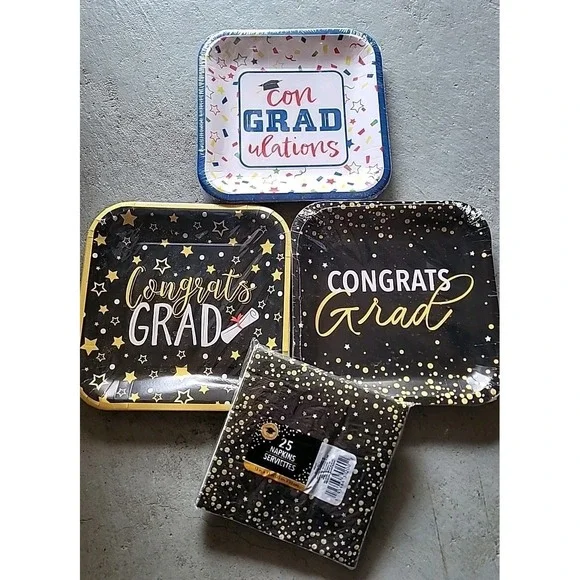 Graduation‎ Party Supplies Set Congrats Grad 3 Paper Plates 1 Napkins New