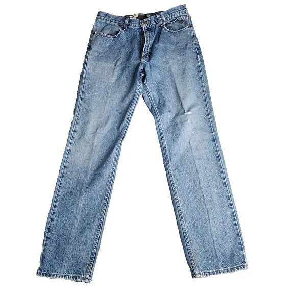 Harley Davidson Mens 34 x 34 Blue Denim Pants Traditional Fit Distressed Grunge