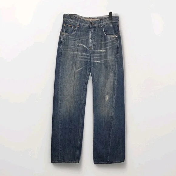 Ted Baker London Jeans Mens 32 L Blue Straight Baggy Button Fly Denim Faded