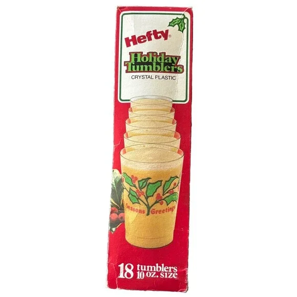 VNTG Hefty Holiday Tumbler Crystal Plastic 10 oz Cup Christmas Diner Disposable