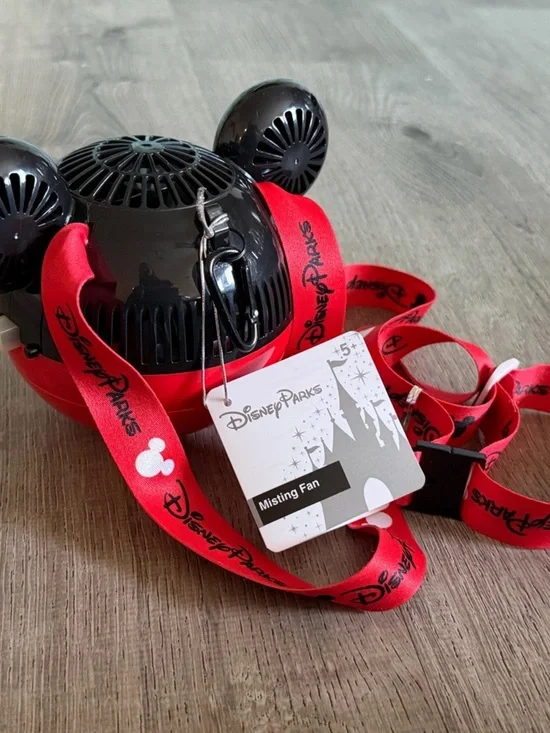 Disney Parks Red and Black Mickey Ear Misting Fan with Disney Parks Lanyard