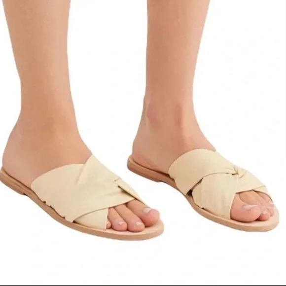 Free People Womens Rio Vista Cream Leather Slides Open Toe