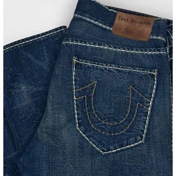 TRUE RELIGION Mens Slim Fit Jeans W34 - 36X34 Stretch Geno Thick Stitch