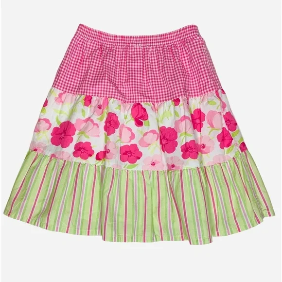 Gymboree Girl's Skirt Size 4 Layered Ruffles Cotton Fully Lined Pink and Green